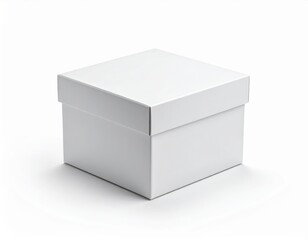 Naklejka premium A clean white square gift box with a lid sits on a plain white background with a subtle shadow