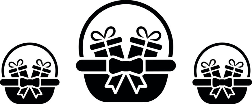 Black and white gift basket seamless border vector pattern with surprise presents, ribbon bows, and holiday celebration elements