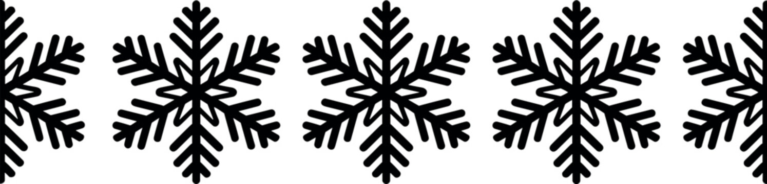 Seamless snowflake border vector pattern silhouette for winter holidays Christmas decorations greeting cards and festive frame design elements