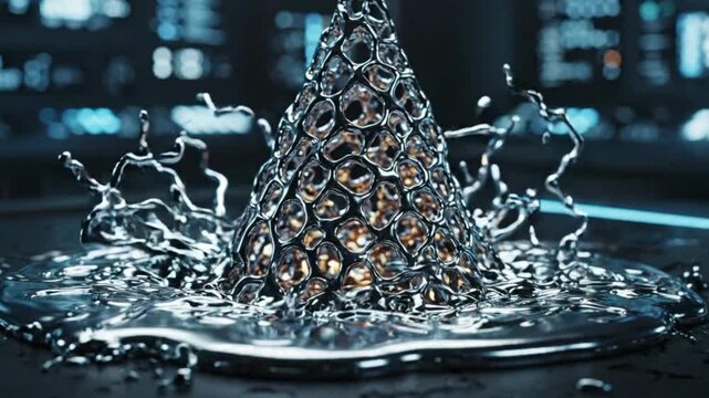 Liquid Metal Splashing Abstract, Chrome Sculpture, Futuristic Technology, Sci-Fi Art