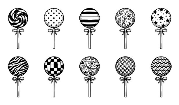 Decorative Lollipop Candy Collection Vector Illustration with Sweet Round Candy Designs for Dessert and Kids Related Artwork