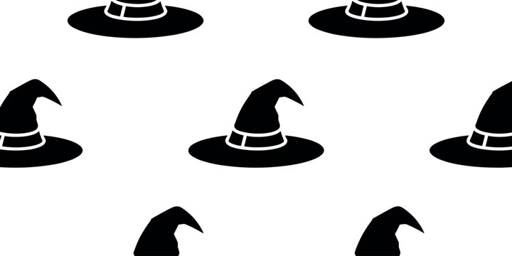 Seamless witch hat pattern background silhouette vector design for Halloween party wallpaper textiles wrapping paper and festive decoration elements