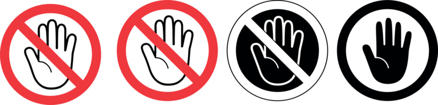 Stop hand sign and do not touch vector icons collection featuring restriction and prohibition warning symbols
