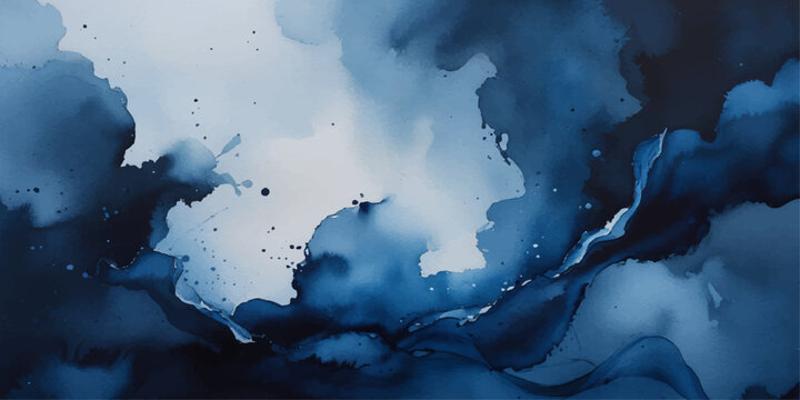 An abstract watercolor texture of blue ice on a window blends with white clouds and a light sky, creating a nature-inspired illustration of earth and water