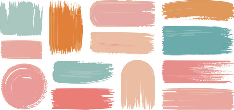 Abstract pastel acrylic paint brush stroke vector collection with textured backgrounds for artistic wedding card banner templates