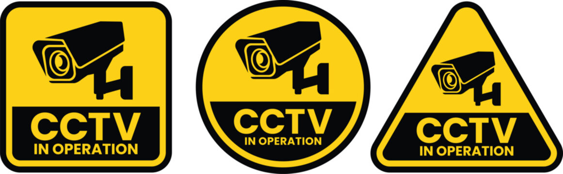 CCTV in Operation Warning Sign Collection with Security Camera Symbols