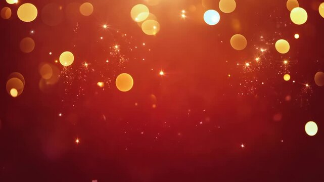 Vibrant bokeh lights shimmer and dance against a rich red background, creating a festive atmosphere with sparkling effects and varying light intensities throughout the frames