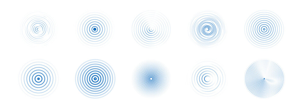 Concentric ripple circles set. Sound circle wave effect , Seismic Earthquake alert radar. Radial signal, sonar rings. touch effect or pulse