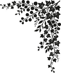 Fototapeta premium Elegant black ivy vine decorative border design with leaves and berries