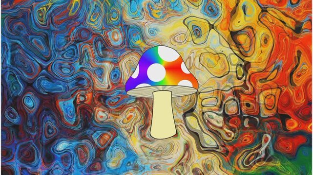 Psychedelic Magic Mushroom Animation on Fluid Trippy Background