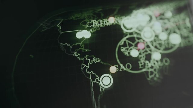 Global cybersecurity map showing live attacks in North and South America