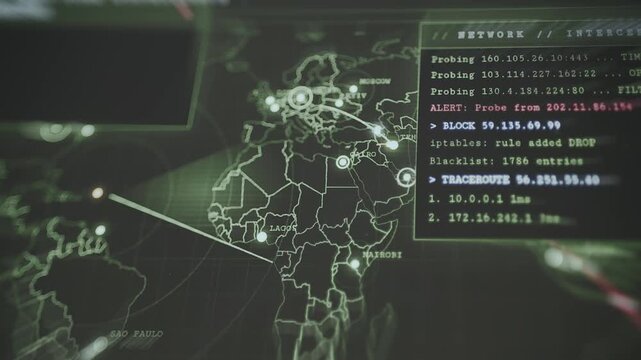 Futuristic cyber threat map highlighting Africa
