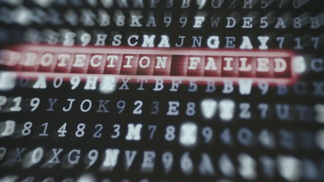 Pattern of alphanumeric characters with word PROTECTION FAILED highlighted