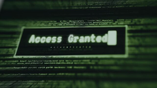 Access Granted digital notification popup over strings of green computer code