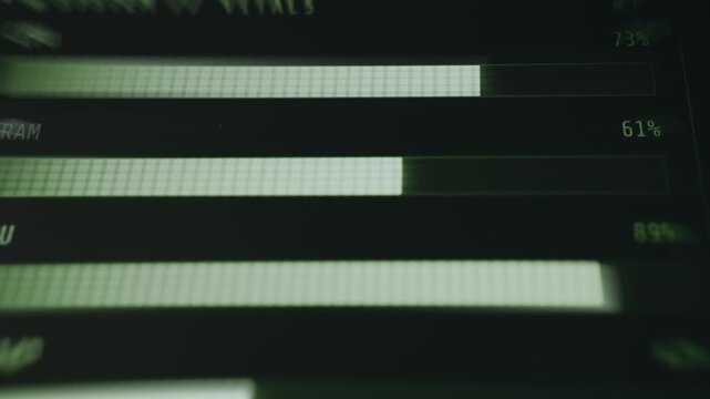 Computer monitoring interface showing system vitals CPU, RAM, and GPU usage