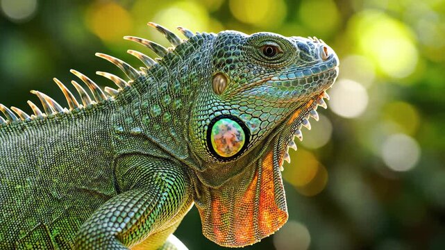 Iguana Close Up in Natural Habitat with Vibrant Green Scales