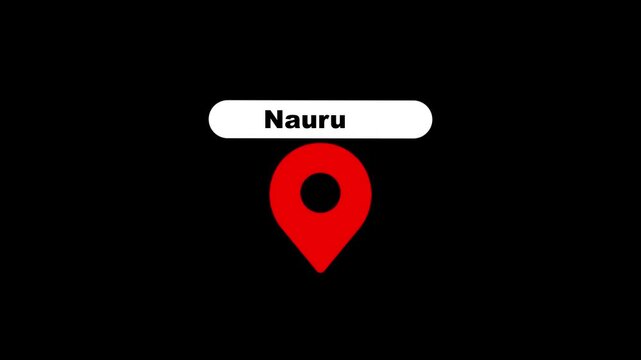 Nauru map location pin animation with country name label on black background, for travel and, geography projects