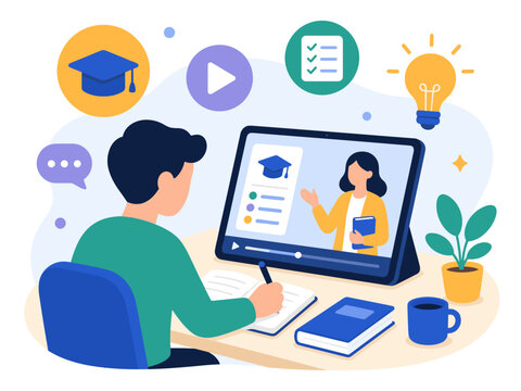 Online Learning and Remote Education Illustration
