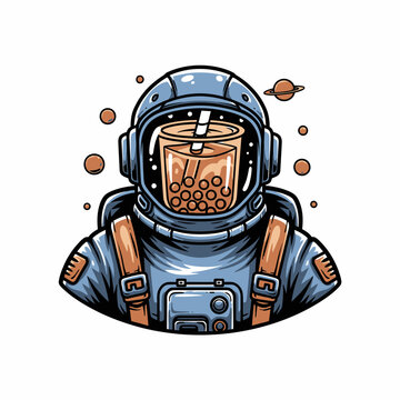 Astronaut Wearing a Bubble Tea Helmet in Space.