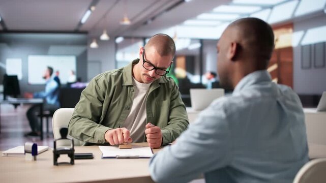 Man At Office Stamping Important Property Document