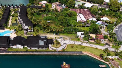 Naklejka premium Aerial View of a Tropical Waterfront Resort in Koror Palau