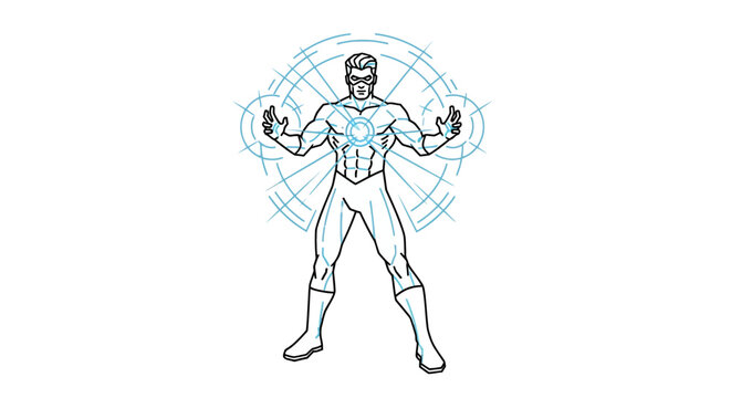 Superhero Comic Style Drawing with Energy Shield