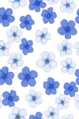 Obraz premium Seamless Blue and White Hand Drawn Floral Pattern with Delicate Blossoms on White Background