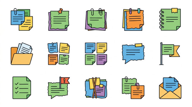 Collection of Sticky Notes and Paper Icons.