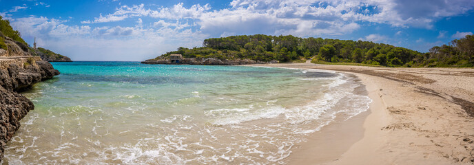 Obraz premium Panorama view on empty beach Cala S'Amarador in Mallorca, Balearic Islands, Spain