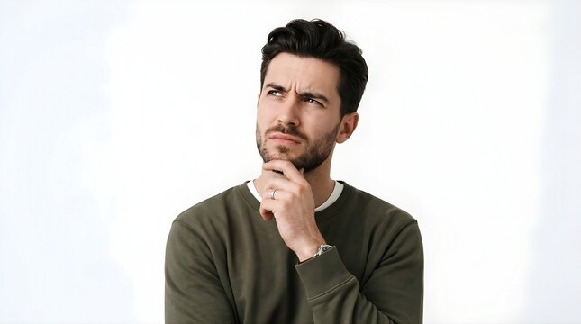 a confused man isolated white background