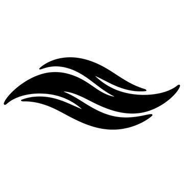 A simple black graphic shape representing a flowing water wave design