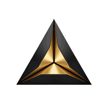 A sleek black and gold triangular geometric shape isolated on a white background