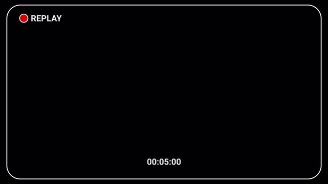 Video camera replay screen with running timecode, digital viewfinder interface, recording overlay, camcorder HUD, retro playback frame, minimalist broadcast monitor 4k video