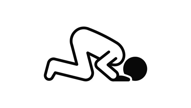 Black and white icon of a person praying in prostration position.