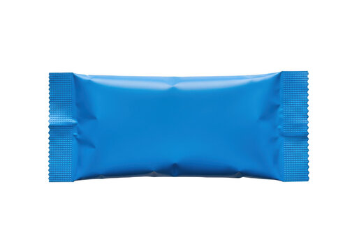 Blue rectangular candy wrapper with corner fold isolated on transparent background