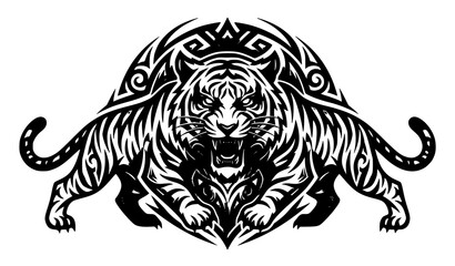 Crouching tiger attacking pose vector sketch, fierce wild cat illustration. © Songkari