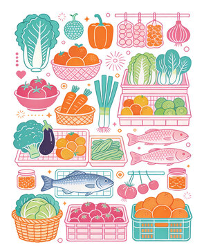 Fresh soft hand-drawn PNG illustration of fresh vegetables, minimalist and gentle style, Ideal for healthy eating visuals, farm-to-table promotions, grocery store branding, recipe book designs.