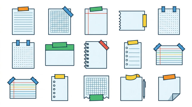 Collection of Various Paper Notes and Lists with Tape.