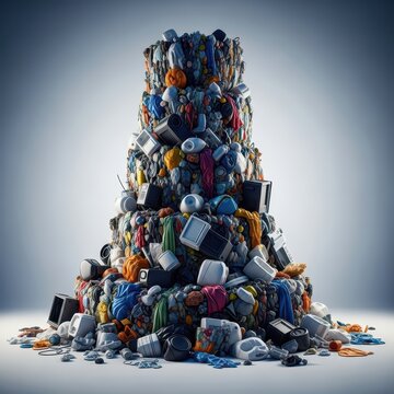 A massive pile of discarded domestic and industrial refuse creating environmental pollution and waste management concerns, recycling, accumulation, trash