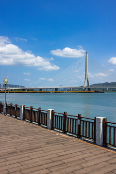 Tamsui Danjiang Bridge in Taipei city