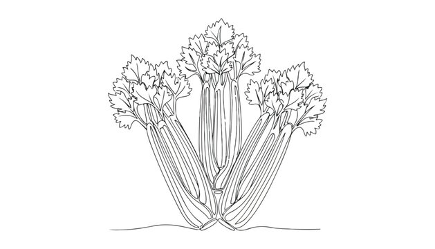 Continuous Simple black line art drawing of a celery stalk vegetable in a minimalist style on a white background.