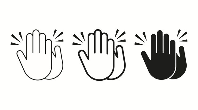 Set of three diverse hand-clap icons in outline and solid styles, showing motion and gesture, a vector illustration for UI design.