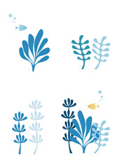 Obraz premium Minimal Ocean Plants and Fish Illustration on White Background