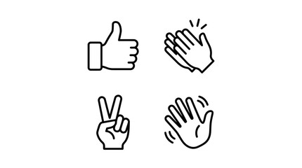 Obraz premium Four expressive hand gestures in black outline on.
