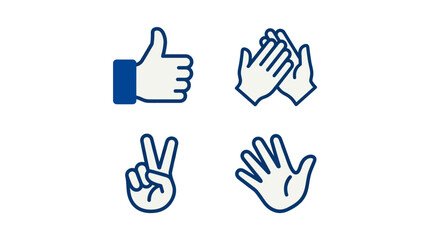 Obraz premium Four expressive hand gestures in blue outline on.