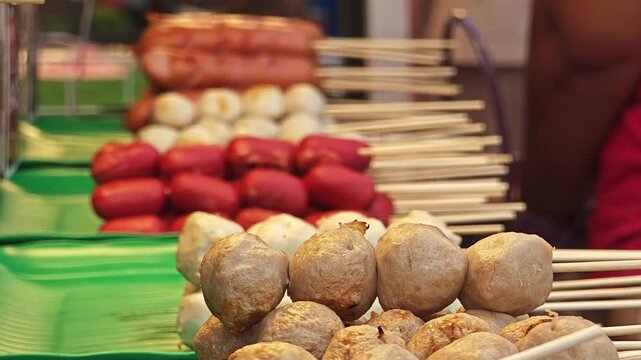 Grilled meat ball stick. Thai street food.