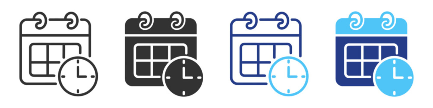 Schedule planning icons, calendar and time management symbols on transparent background