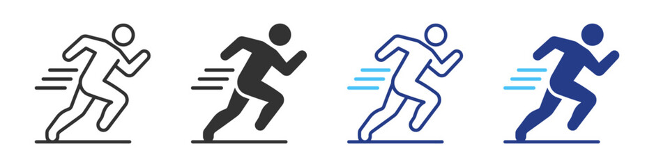 Fototapeta premium Running athlete icons, fitness exercise and cardio workout symbols on transparent background