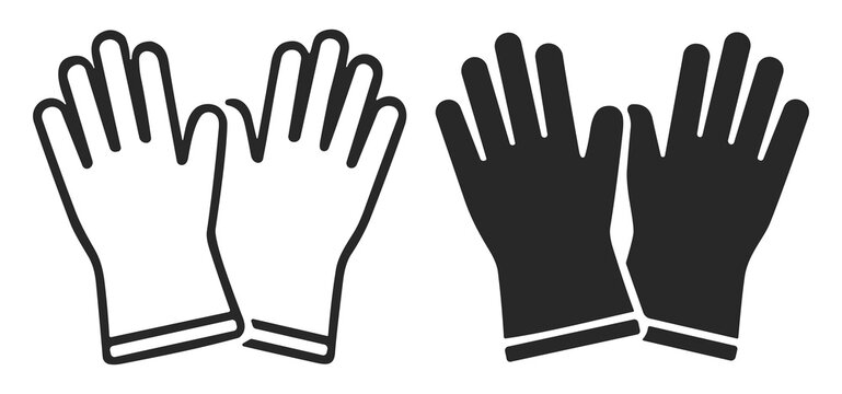 Black and white line icons of gloves showing protective handwear in two styles on transparent background