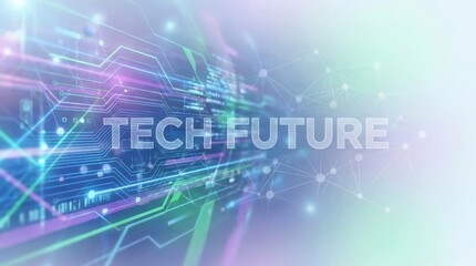 Obraz premium Abstract Technology Background with Neon Lights and Text 'Tech Future'